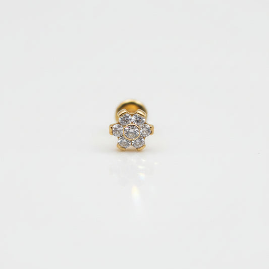 Piercing Flor 6 petalos blancos PVD Gold - Titanio (Labret)