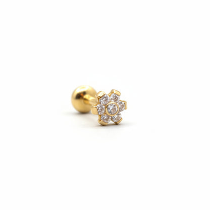 Piercing Flor 6 petalos blancos PVD Gold - Titanio (Labret)