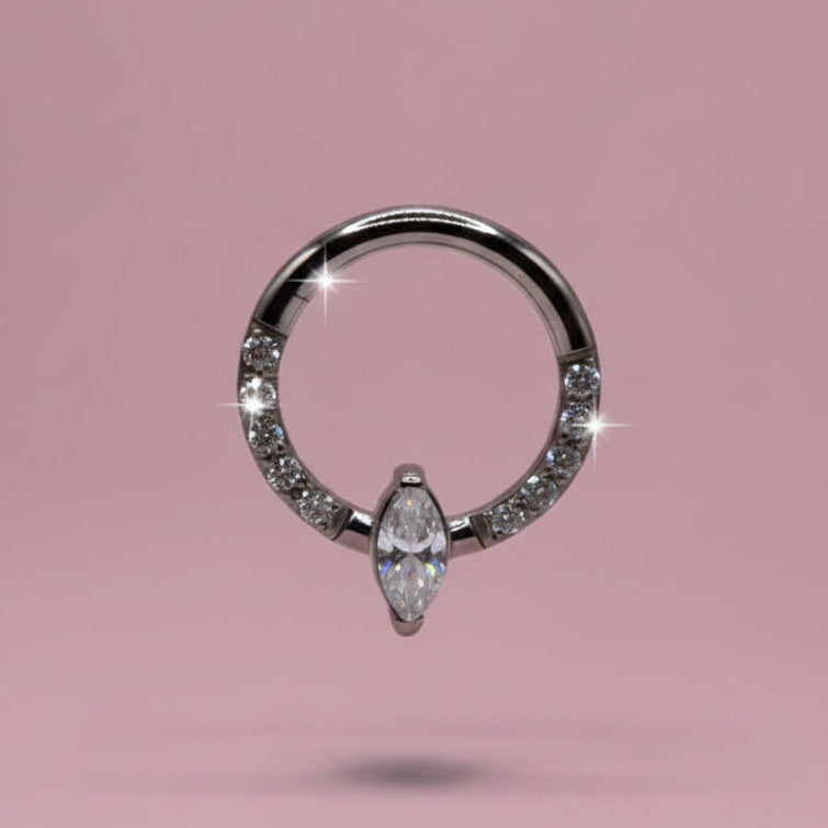 Piercing Aro clicker Rombi y zirconias  blancas- Titanio