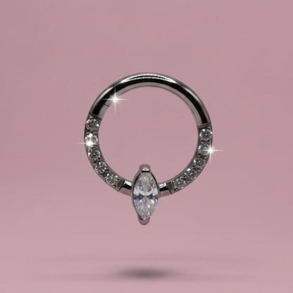 Piercing Aro clicker Rombi y zirconias  blancas- Titanio