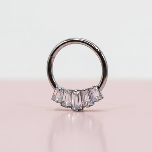 Piercing Aro clicker maxi cristales de zirconias  blancas- Titanio
