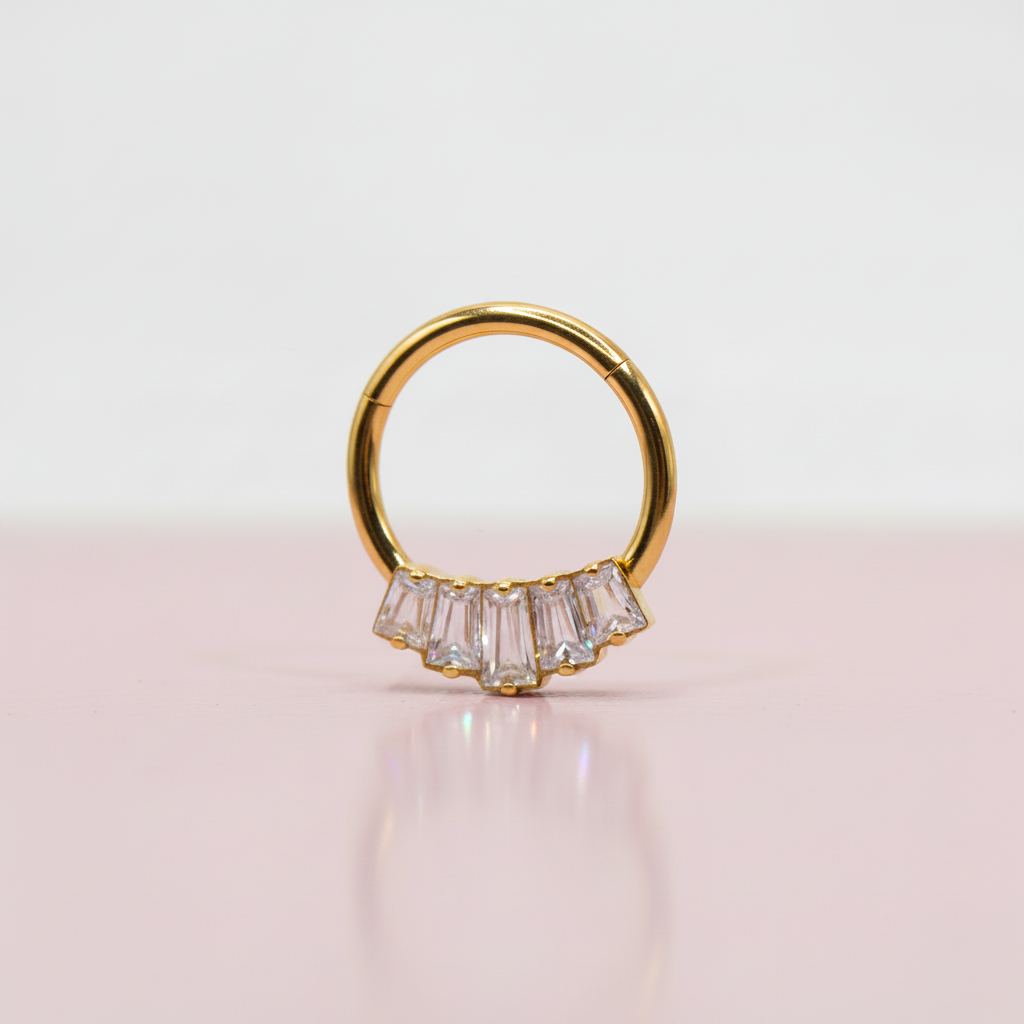 Piercing Aro clicker maxi cristales de zirconias  blancas- Titanio