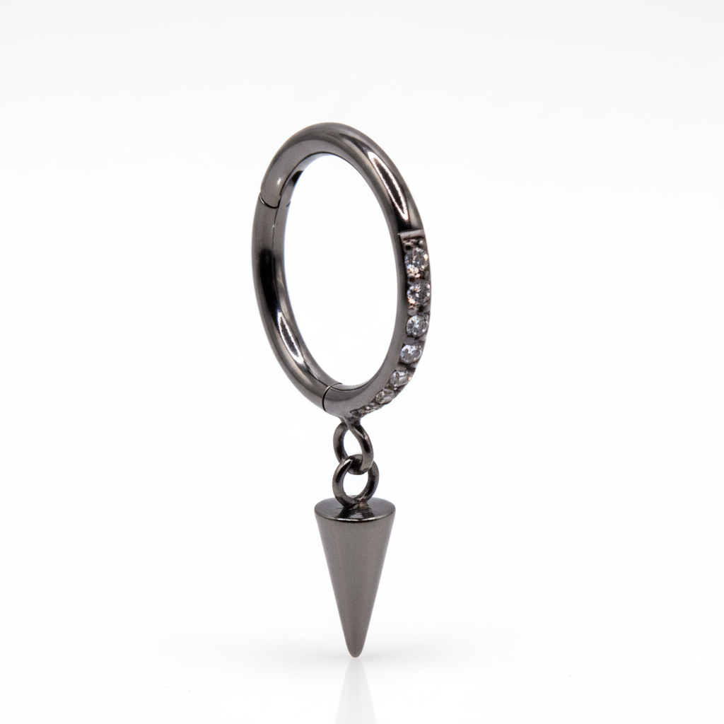 Aro clicker con pico colgante para lóbulo, helix, nostril  - Titanio