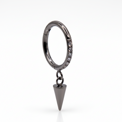 Aro clicker con pico colgante para lóbulo, helix, nostril  - Titanio