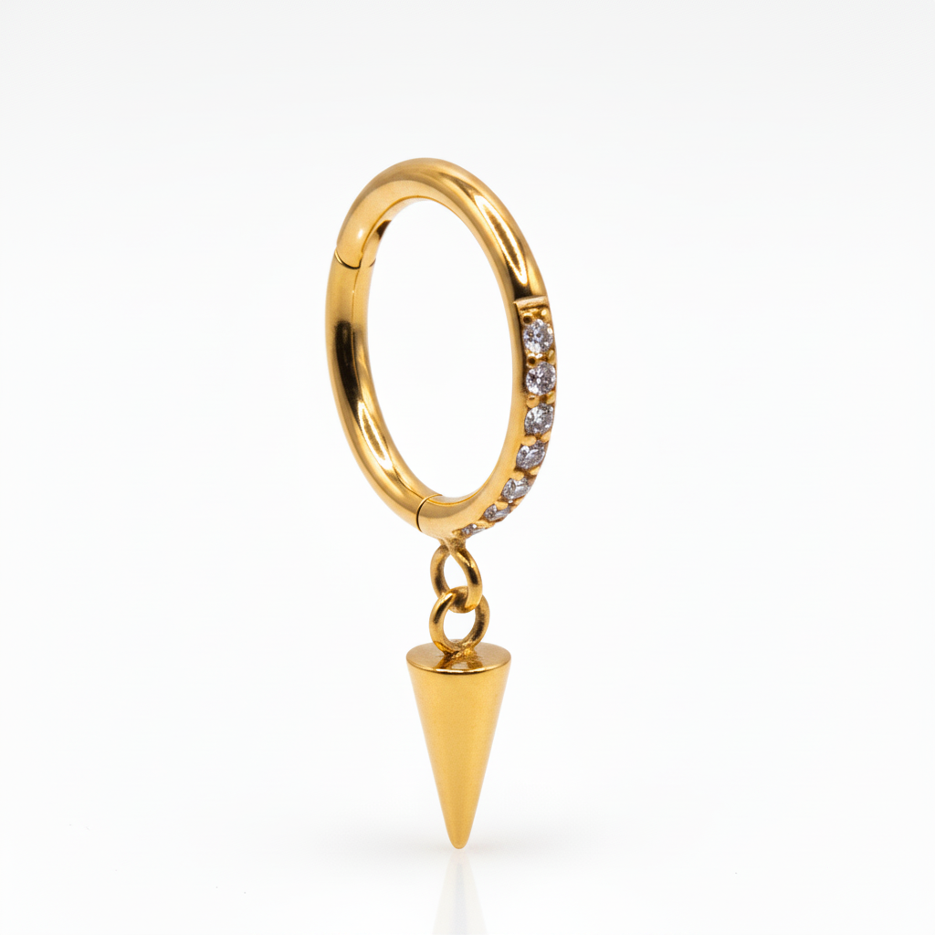 Aro clicker con pico colgante para lóbulo, helix, nostril  - Titanio