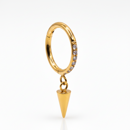 Aro clicker con pico colgante para lóbulo, helix, nostril  - Titanio