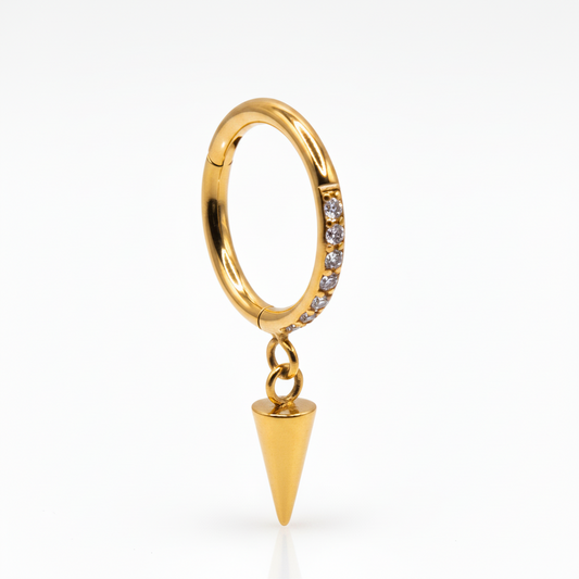 Aro clicker con pico colgante para lóbulo, helix, nostril  - Titanio