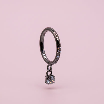 Aro clicker con zirconia colgante para lóbulo, helix, nostril  - Titanio