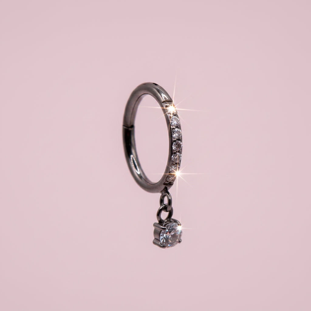 Aro clicker con zirconia colgante para lóbulo, helix, nostril  - Titanio