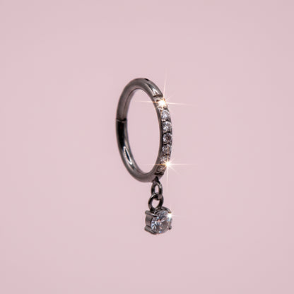 Aro clicker con zirconia colgante para lóbulo, helix, nostril  - Titanio