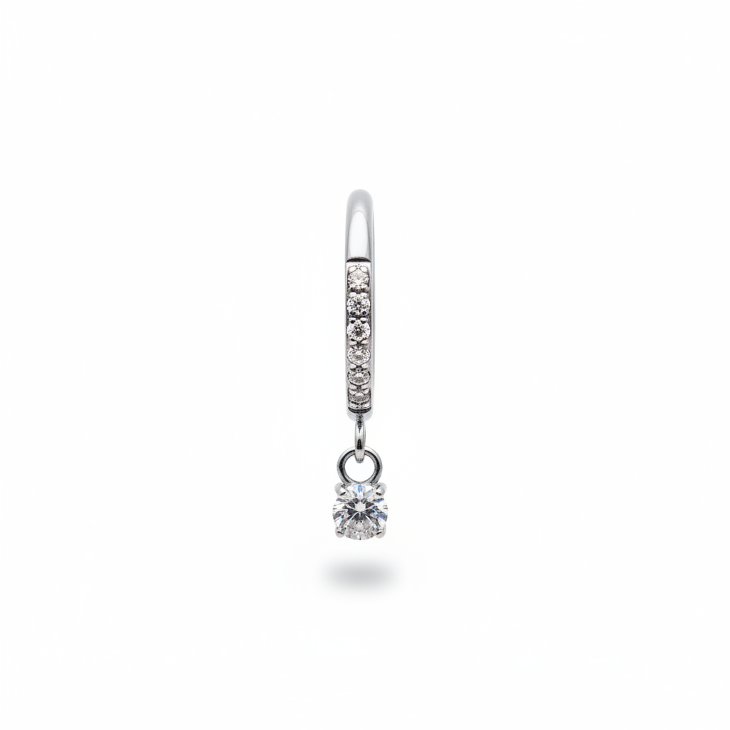 Aro clicker con zirconia colgante para lóbulo, helix, nostril  - Titanio