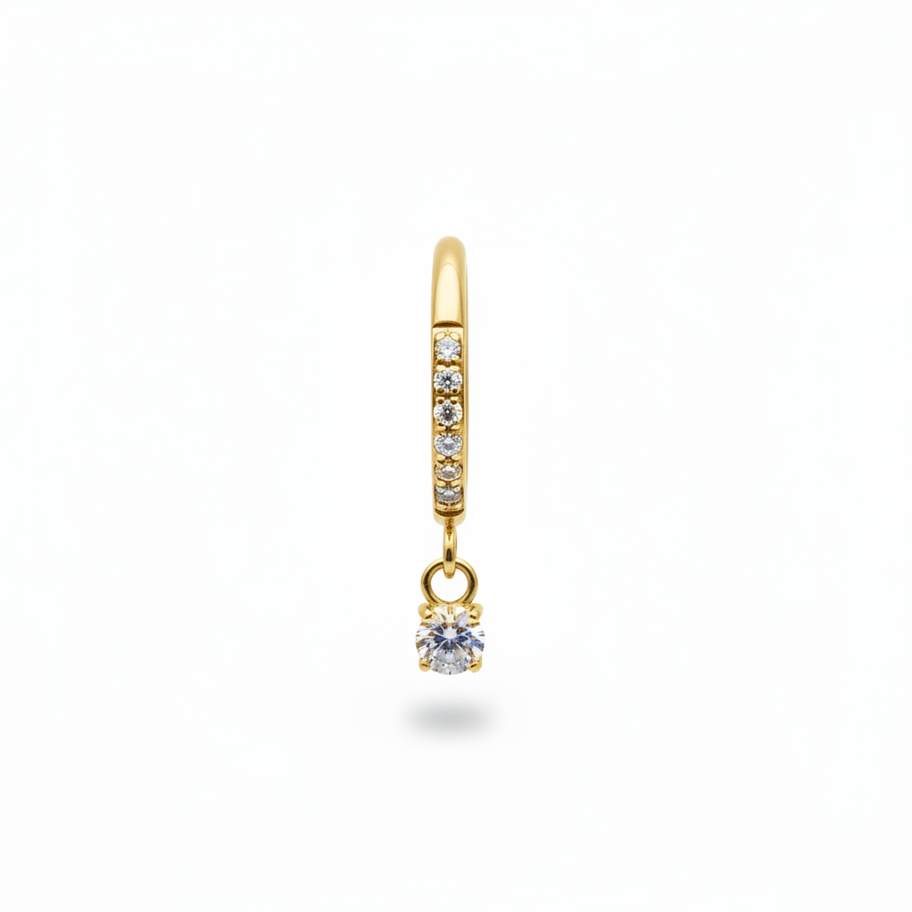 Aro clicker con zirconia colgante para lóbulo, helix, nostril  - Titanio