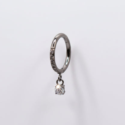 Aro clicker con zirconia colgante para lóbulo, helix, nostril  - Titanio