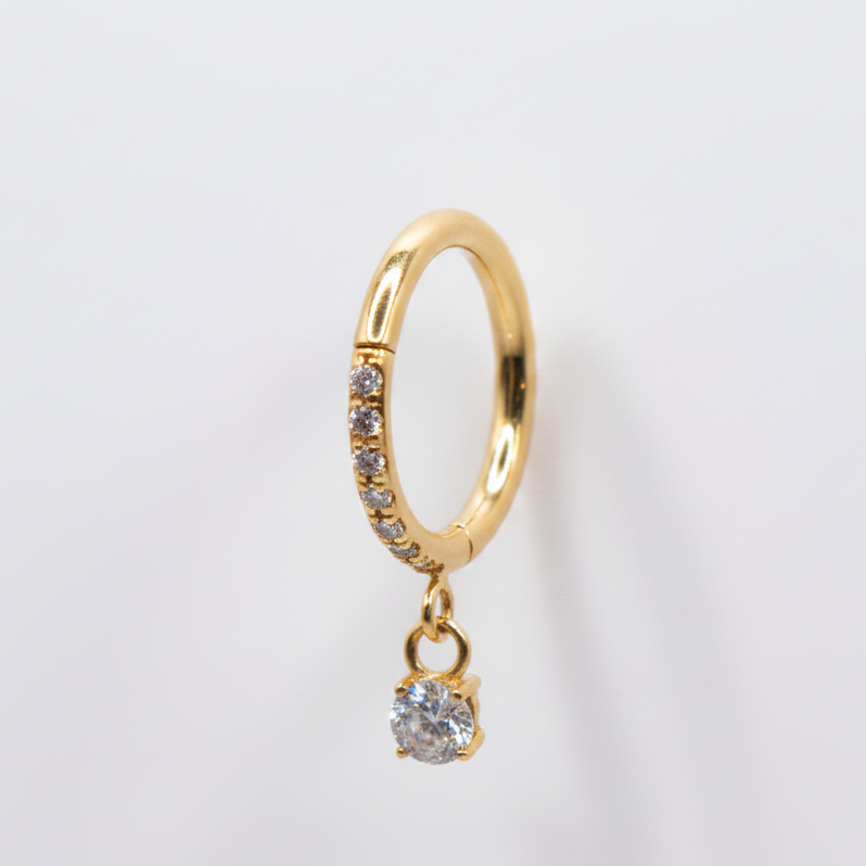 Aro clicker con zirconia colgante para lóbulo, helix, nostril  - Titanio