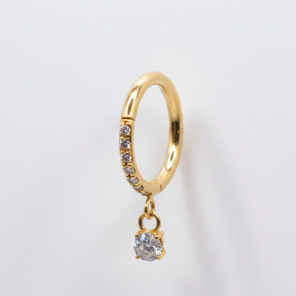 Aro clicker con zirconia colgante para lóbulo, helix, nostril  - Titanio