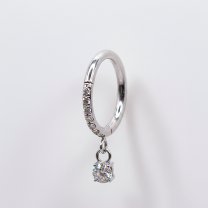 Aro clicker con zirconia colgante para lóbulo, helix, nostril  - Titanio