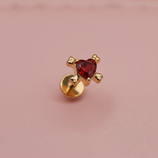 Piercing Huesito Corazón Dorado PVD Gold - Titanio (Labret)