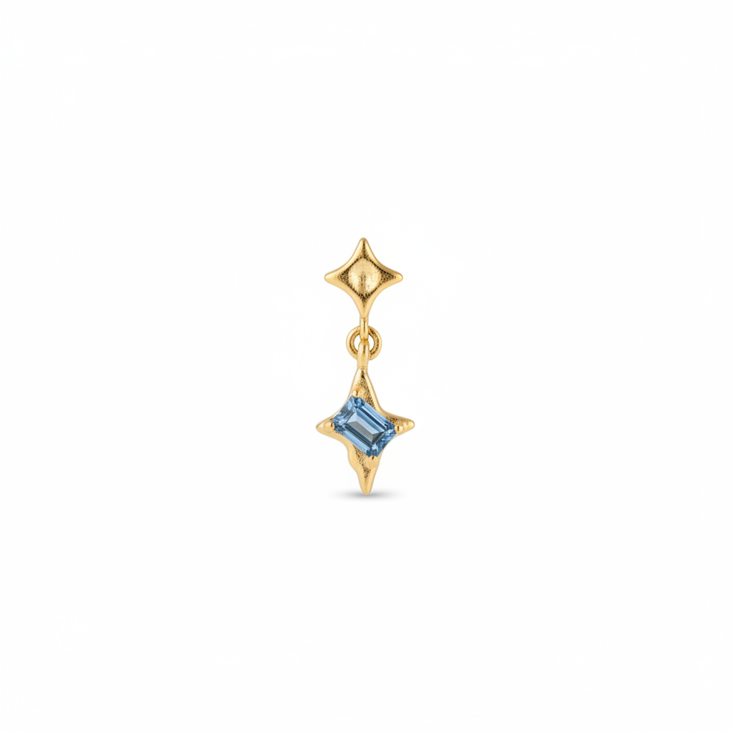 Piercing Destello azul Titanio Push- Pin RECUBRIMIENTO PVD GOLD