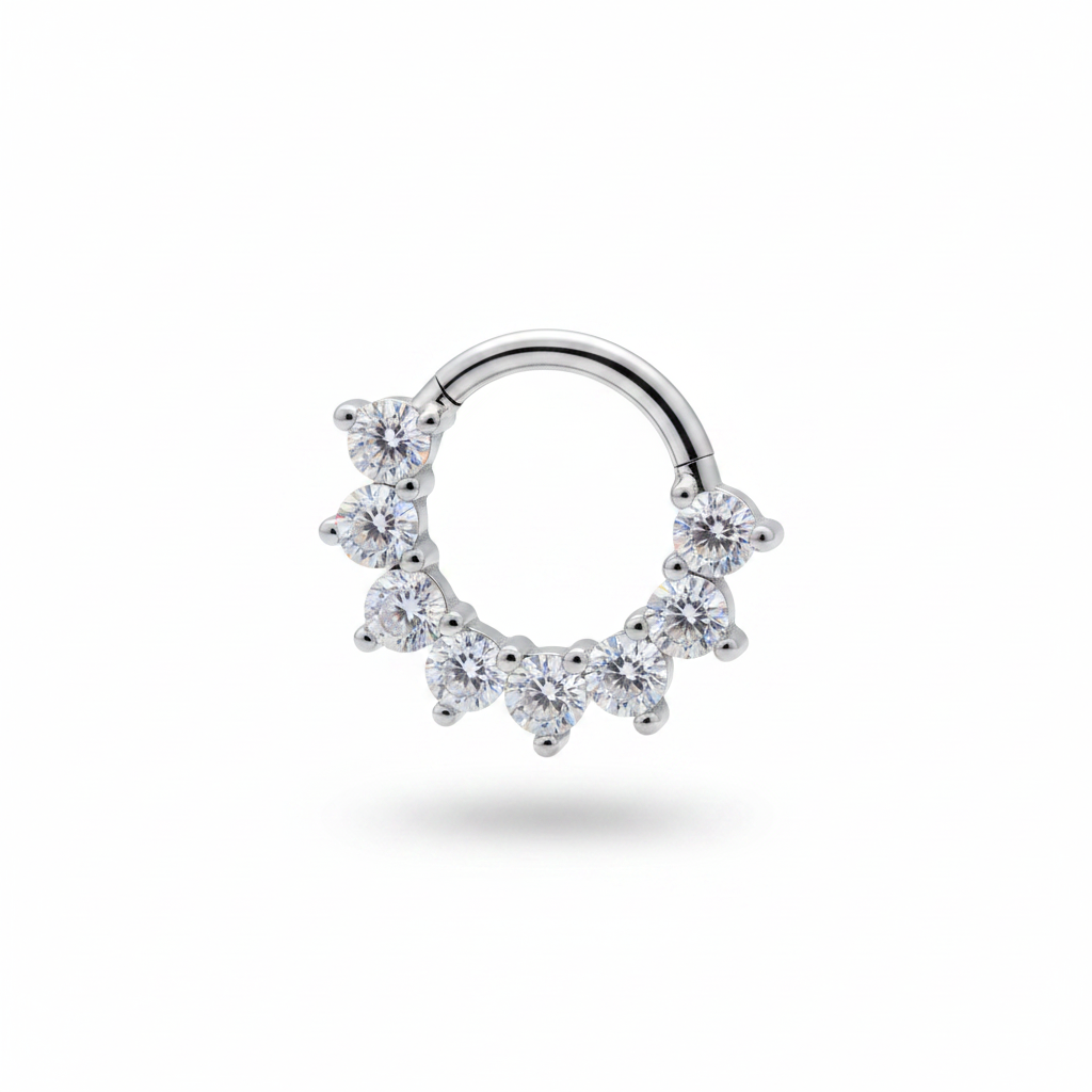Piercing Aro clicker 8 zirconias blancas- Titanio