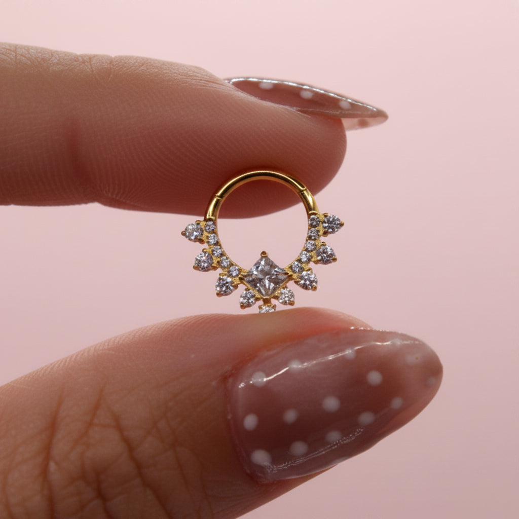 Aro clicker Princesa con Rombo - Titanio (Recubrimiento PVD GOLD)