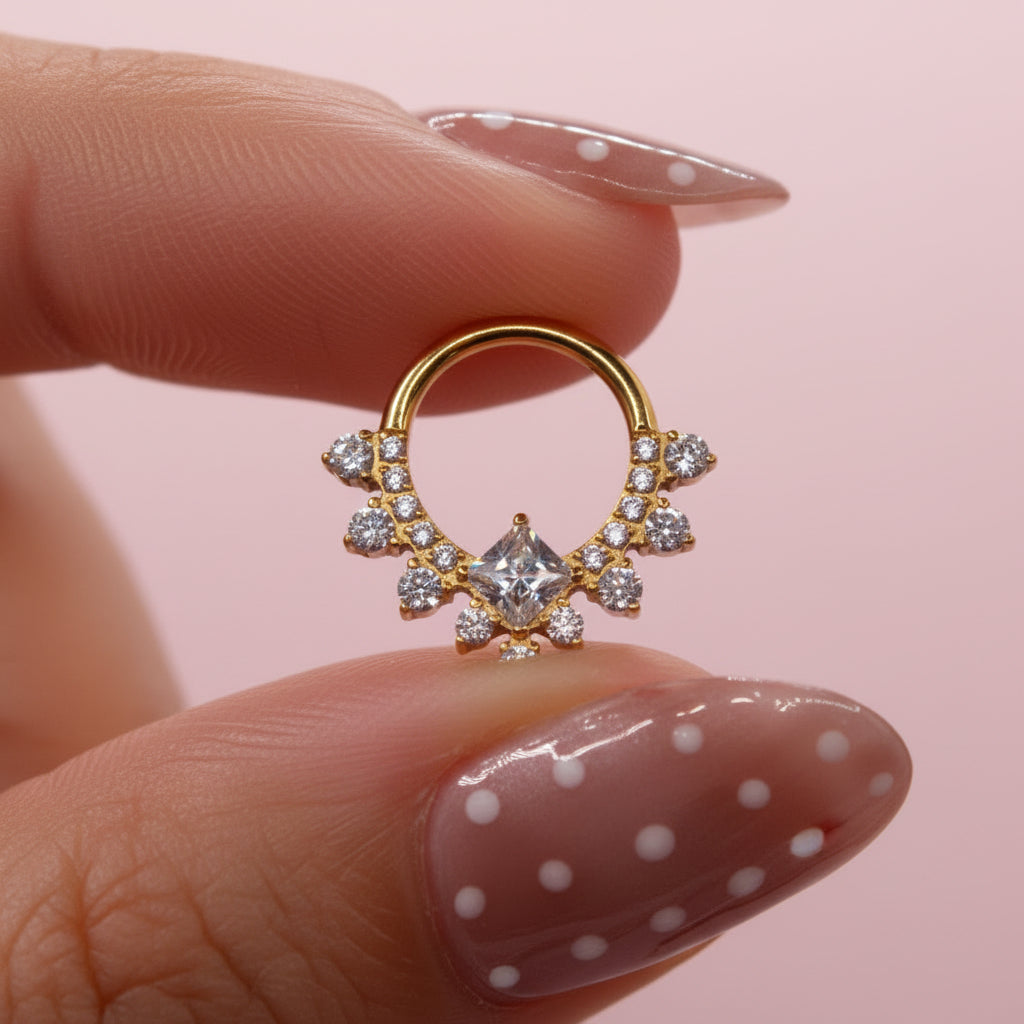 Aro clicker Princesa con Rombo - Titanio (Recubrimiento PVD GOLD)