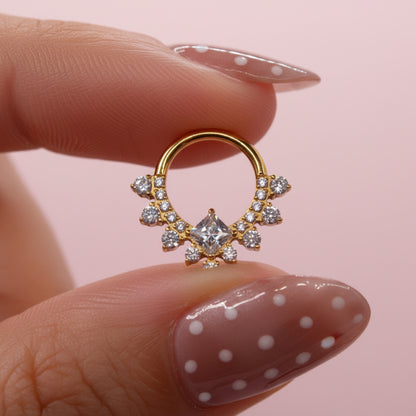 Aro clicker Princesa con Rombo - Titanio (Recubrimiento PVD GOLD)