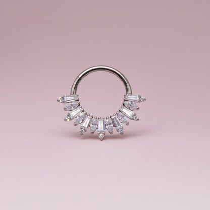 Piercing Aro Clicker Corona Radiante con Zirconias - Titanio