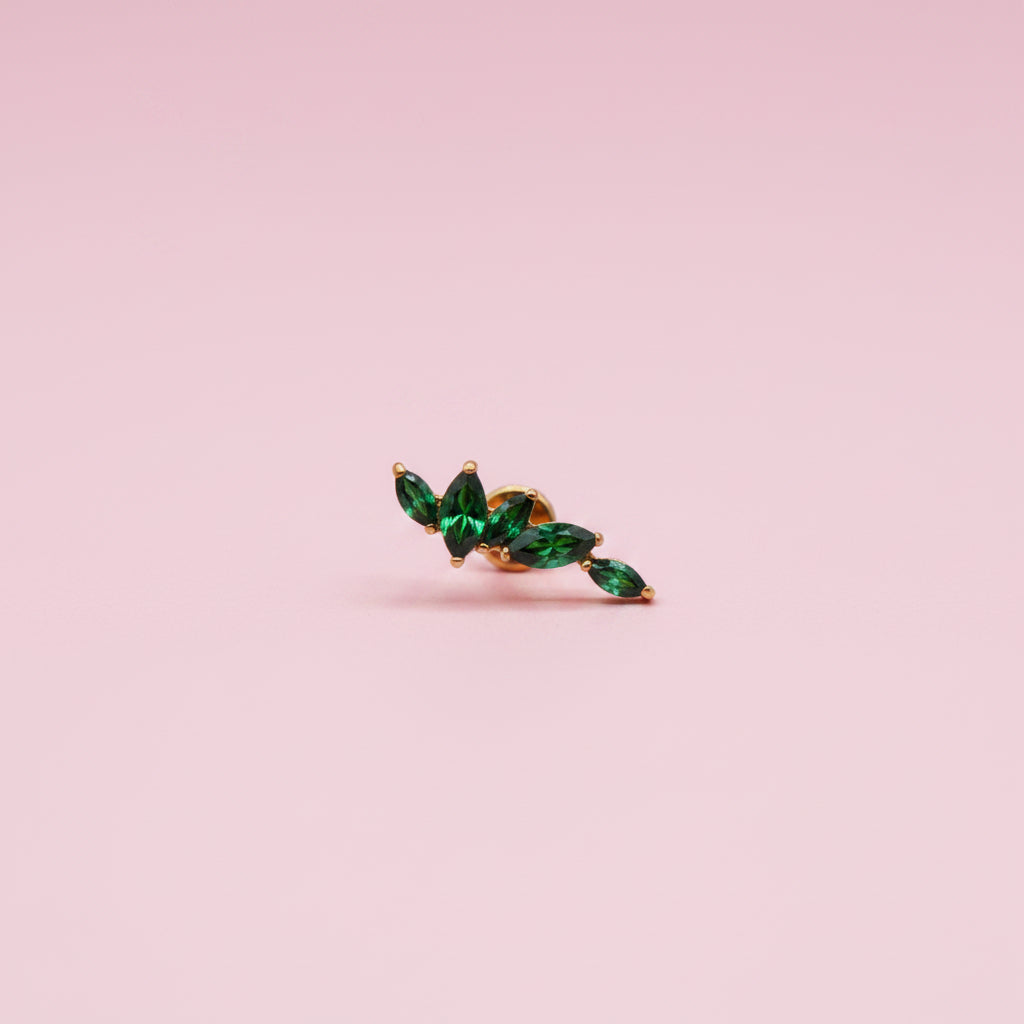 Piercing Arco olivos Esmeralda - Titanio (Recubrimiento PVD GOLD)