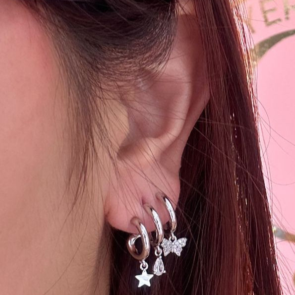 Arete simulador 3 perforaciones - Baño de rodio