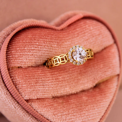 Anillo Zirconia - Oro laminado 14k