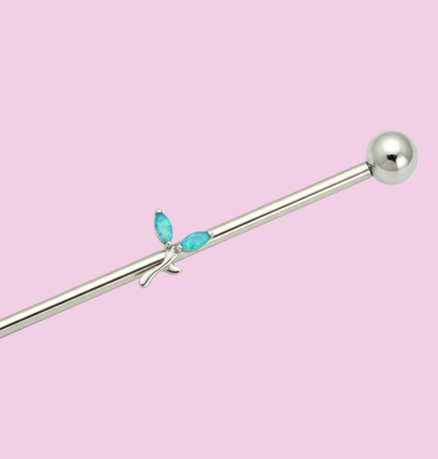 Piercing Industrial hojitas azules - Titanio