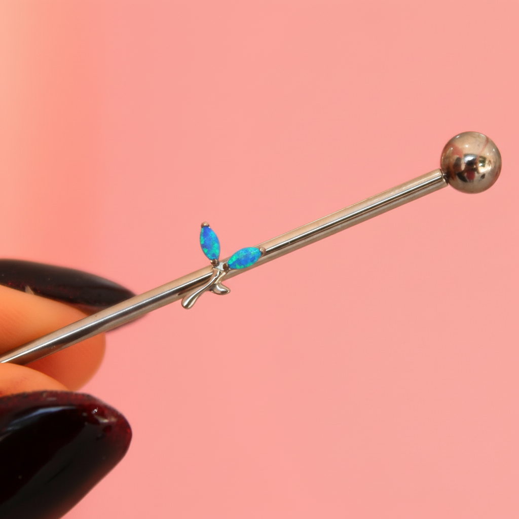 Piercing Industrial hojitas azules - Titanio