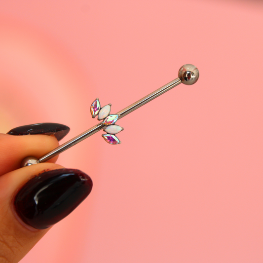 Barbell Industrial con flor de loto ópalo tornasol - Titanio