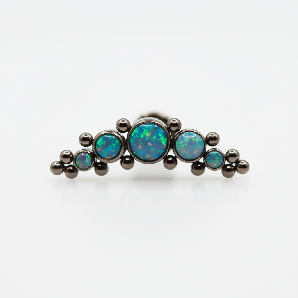 Piercing  5 pastillas y 14 microesferas Opalo tornasol - Titanio