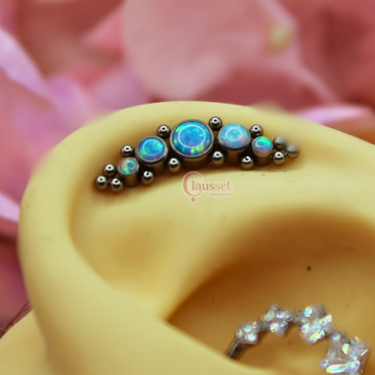 Piercing  5 pastillas y 14 microesferas Opalo tornasol - Titanio