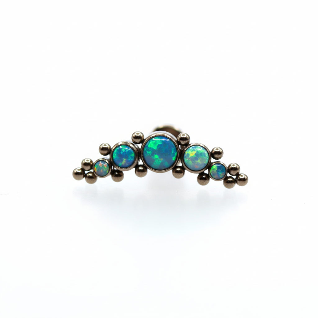 Piercing  5 pastillas y 14 microesferas Opalo tornasol - Titanio