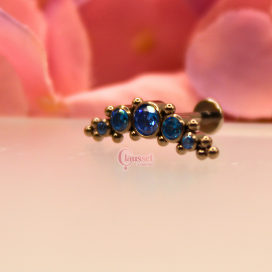 Labret 5 pastillas y 14 microesferas zirconias azules