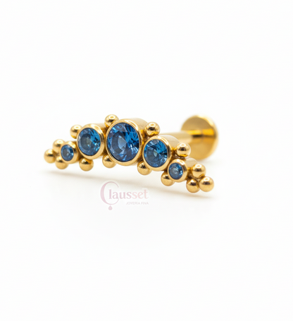 Piercing 5 pastillas y 14 microesferas zirconias azules- Titanio (Labret)