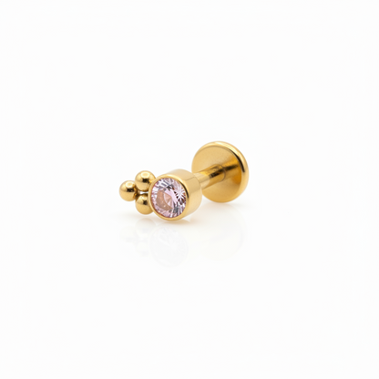 Labret biselado 3 mini esferas zirconia rosa - Titanio