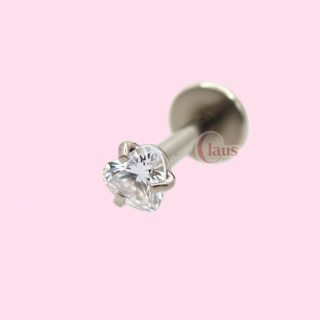 Piercing zirconia corazón plateado - Acero quirúrgico