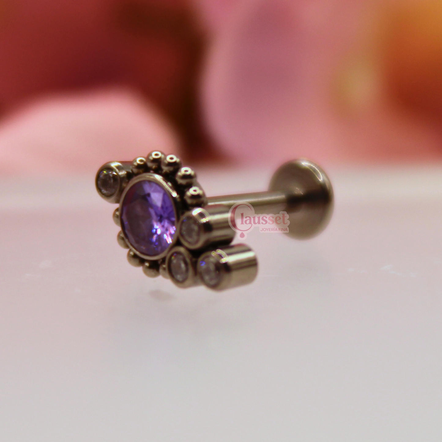 Labret zirconia princesa morada 4 pastillas