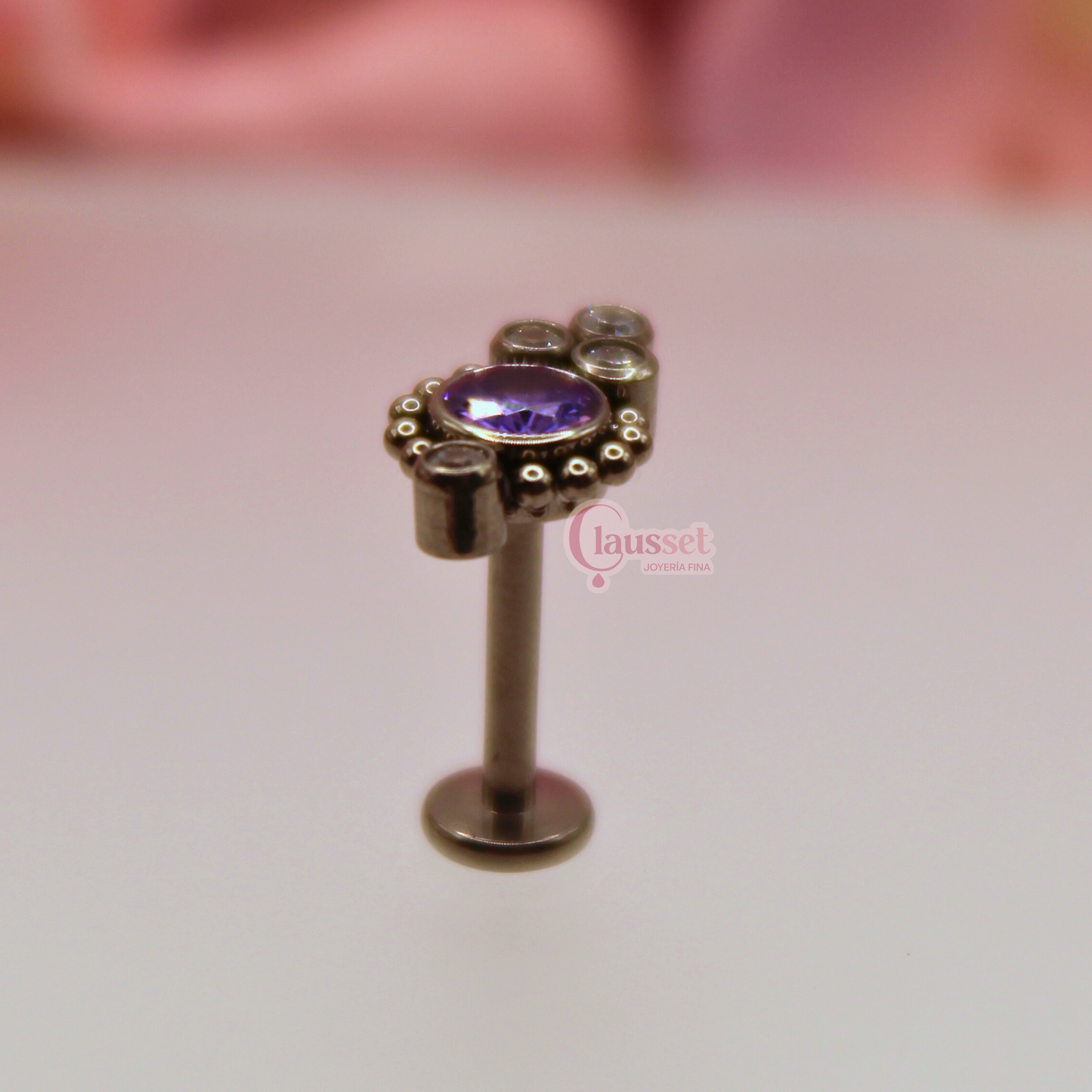 Labret zirconia princesa morada 4 pastillas