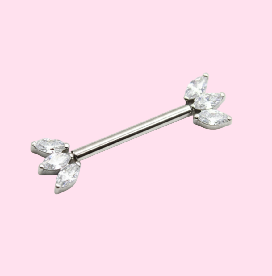 Piercing Titanio para Pezón maxi diseño 3 zirconias blancas