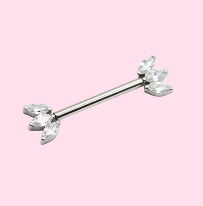 Piercing Titanio para Pezón maxi diseño 3 zirconias blancas
