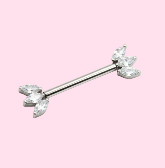 Piercing Titanio para Pezón maxi diseño 3 zirconias blancas