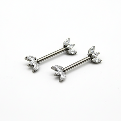 Piercing Titanio para Pezón maxi diseño 3 zirconias blancas