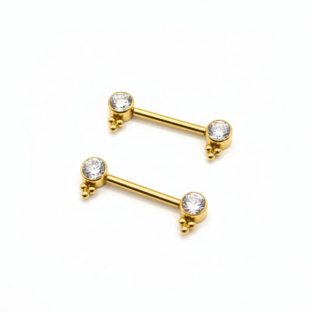 Pezón maxi diseño zirconia blanca con 3 mini esferas