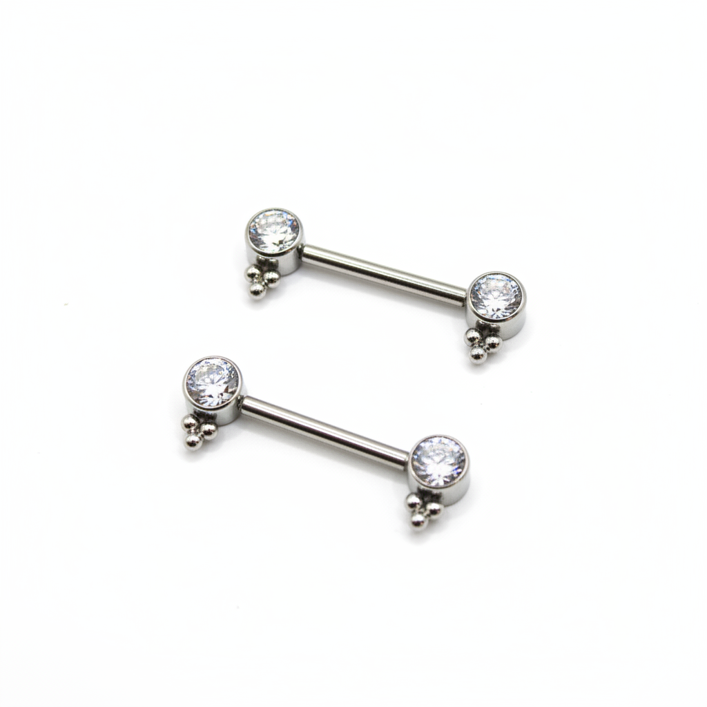 Pezón maxi diseño zirconia blanca con 3 mini esferas