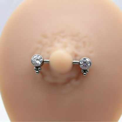 Pezón maxi diseño zirconia blanca con 3 mini esferas