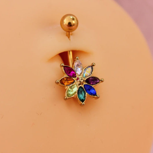 Piercing Ombligo Flor Multicolor- Acero Quirúrgico